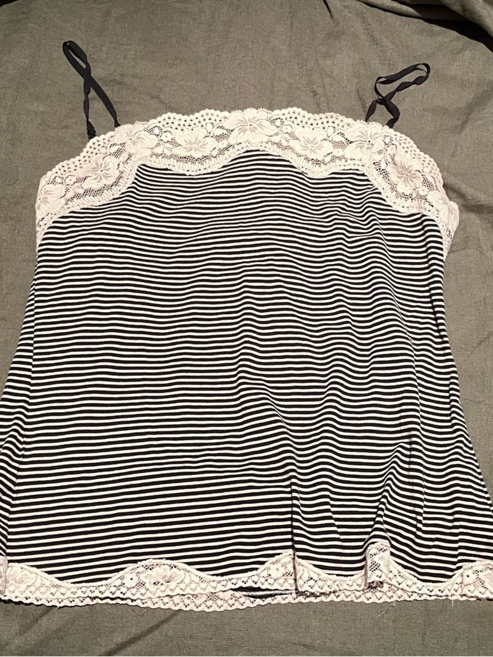 LOFT Black and White Striped Lace-Trim Cami